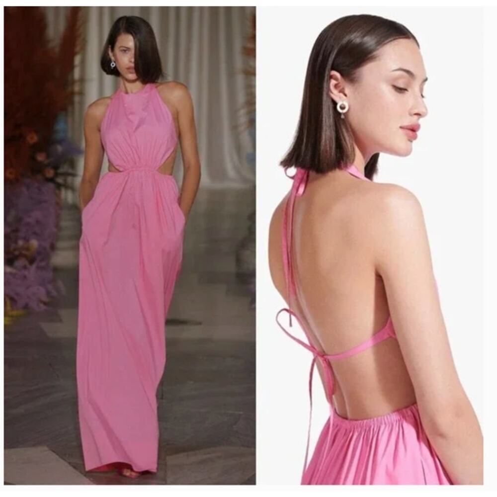 Staud Dress Apfel Halter Maxi Side Cutouts Sleeveless Pink Size S - Picture 2 of 14
